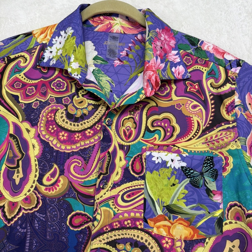 Johnny Was California Paisley Camp Shirt Floral Resort Button Front Size M